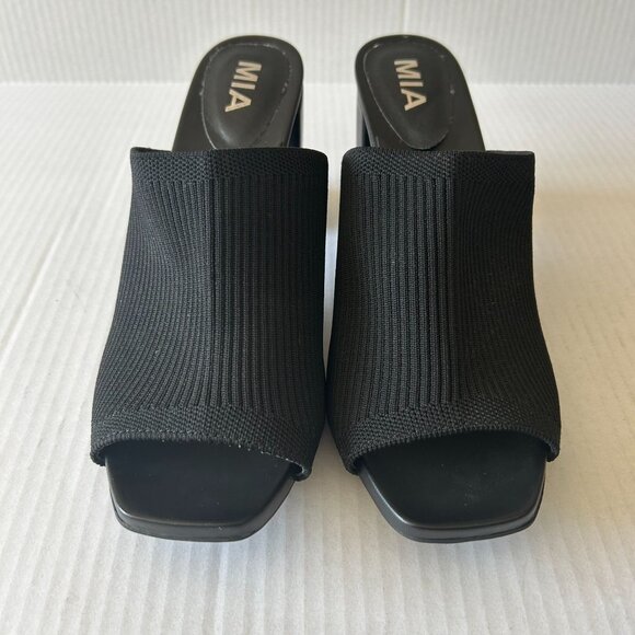 Mia Open Toe Heel Slip On Block Heels Stretchy Knit - Picture 6 of 7